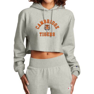 Cambridge Tigers - Women's Reverse Weave ® Cropped Cut Off Hooded Sweatshirt Thumbnail